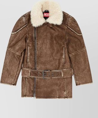 Diesel faux leather belted aviator jacket
