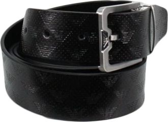 Emporio Armani Omkeerbare leren riem met draaibaar logo - Heren - Riemen - Zwart - ONE Size - Leer - Accessoires