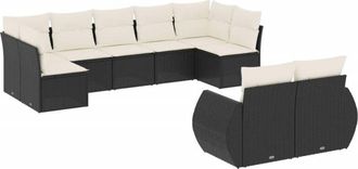 vidaXL Set De Sof&aacute;s De Jard&iacute;n 8 Piezas Y Cojines Rat&aacute;n Sint&eacute;tico Negro Vidaxl