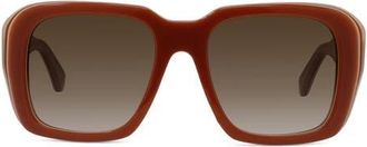 Loewe Signature 53mm Square Sunglasses in Shiny Orange /Gradient Brown at Nordstrom