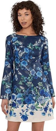 Adrianna Papell Printed A-Line Womens Dress Navy : 14, Elastane/Polyester