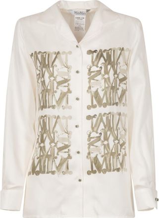 Max Mara White Monogram-print Silk Shirt