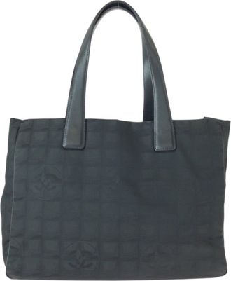 Chanel Black Nylon Leather Shoulder Bag Tote Bag (Pre-Owned)