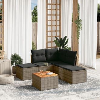 vidaXL Set De Muebles De Jard&iacute;n 6 Pzas Y Cojines Rat&aacute;n Sint&eacute;tico Gris Vidaxl