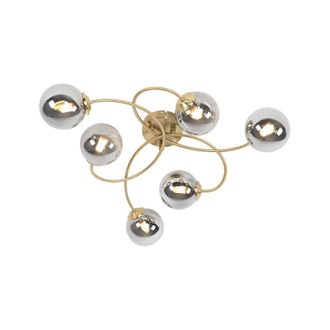 QAZQA Qazqa - rústico Lámpara de techo moderna dorada 6-luces cristal ahumado - athens Vidrio /Acero Orgánica Adecuado para led Max. 6 x 28 Watt