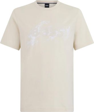 HUGO BOSS Korte mouw katoenen T-shirt - Heren - T-shirts - Beige - L - Katoen - Tops
