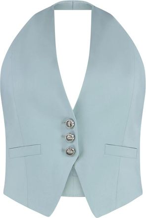 Pinko Moretta single-breasted vest - Dames - Gillet - Blauw - M - Leer - Kostuums