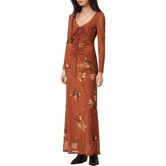 AllSaints Gabby Long Sleeve Mesh Maxi Dress in Ania Rust Brown at Nordstrom, Size 6 Us