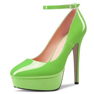 Castamere Women Stiletto High Platform Heel Round Toe Ankle Strap Pumps Court Shoe Slip-on Wedding Party Dress 13 CM Heels Emerald Green 4 UK
