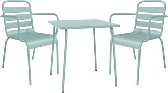 Vente-Unique Comedor de jard&iacute;n de metal - Mesa L.70 cm y 2 sillones apilables - Verde almendra - MIRMANDE de MYLIA