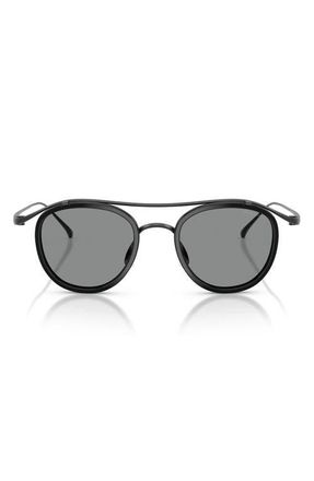 Armani 46mm Round Sunglasses in Matte Black /Blue at Nordstrom