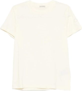 Moncler T-shirt van katoen met geborduurd logo - Dames - T-shirts - Wit - M - Katoen - Tops