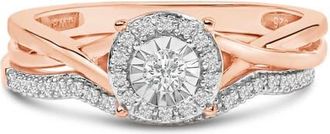 House of Brilliance 14K Rose Gold Plated Sterling Silver 1/6 Cttw Diamond Round Halo Bridal Set in White Gold Over Silver at Nordstrom