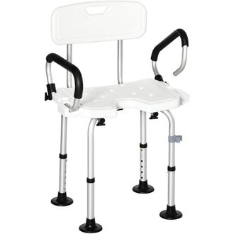 HOMCOM Silla Ducha Personas Mayores Silla Para Ducha Taburete De Ducha Antideslizante Con Altura Ajustable Y Apoyabrazos Regulable Carga 136 Kg
