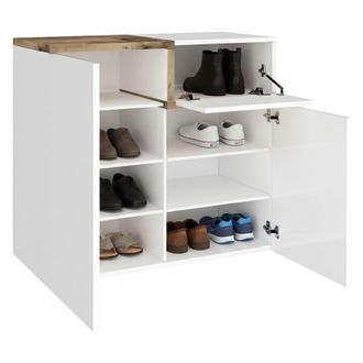 Dmora Zapatero Dmaric, Mueble Multiusos Con 2 Puertas Y 1 Puerta Abatible, Zapatero De Entrada, 100% Made In Italy, 80x40h80 Cm, Blanco Brillo Y Arce - Dmor