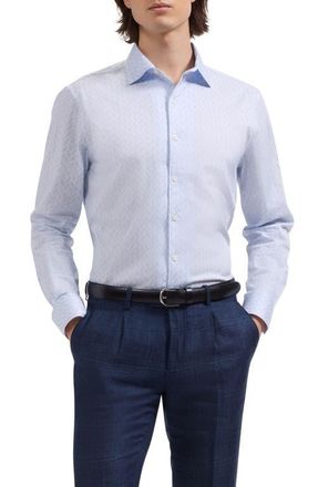 Bugatchi Alvin Shaped Fit Geo Print Button-Up Shirt in Ice at Nordstrom, Size Xx-Large