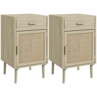 HOMCOM Bedside Tables Set Of 2 With Drawer Cabinet Adjustable Shelf Natural | TJ Hughes