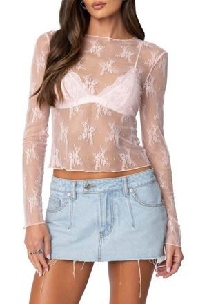Edikted LIse Sheer Floral Lace Top in Light-Pink at Nordstrom, Size X-Small