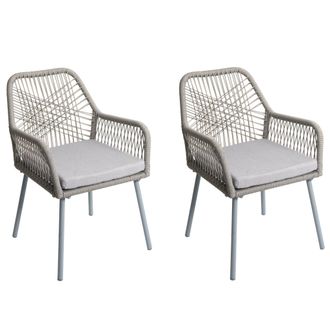 Hhg Hhg - Juego De 2 Sillas De Jard&iacute;n 469, Coj&iacute;n De Asiento Para Exterior Tejido De Cuerda De Aluminio Rope, Gris, Funda Gris