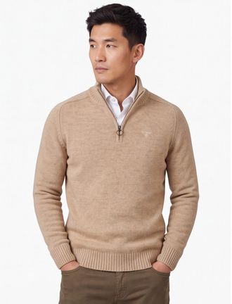 Barbour trui Barbour beige half zip wol