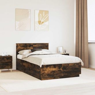 vidaXL Estructura De Cama Con Tiras Led Roble Ahumado 135 X 190 Cm Vidaxl
