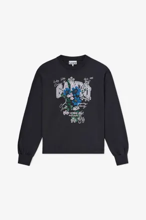 Ganni Mixed Long-sleeve T-shirt with Flowers - Size XXS Organic Cotton