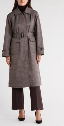 Bernardo Plaid Belted Hooded Long Raincoat in Brown Plaid at Nordstrom Rack, Size Xx-Large