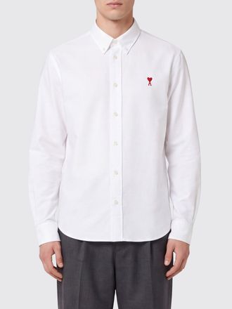 Ami Button-Down Cotton Shirt with Contrasting Embroidered Logo