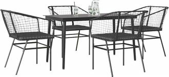 vidaXL Juego De Comedor Jard&iacute;n 5 Piezas Cojines Rat&aacute;n Sint&eacute;tico Negro Vidaxl