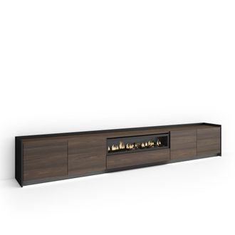 Skraut Home Skraut Home - Mueble Tv, Televisi&oacute;n, Muebles De Sal&oacute;n, Almacenaje, 310x37x50cm, Para Tv Hasta 80, Chimenea El&eacute;ctrica, Led, Estilo Moderno, Roble Oscur