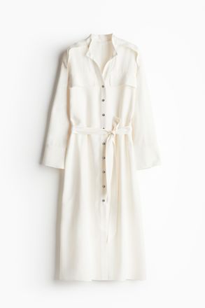 H&M Kleid mit Bindeg&uuml;rtel - Weiss