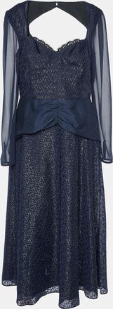 Self Portrait Navy Blue Metallic Fil Coupe Midi Dress