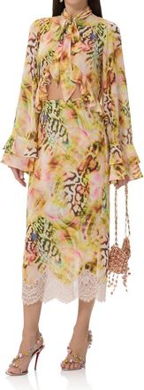 AFRM Aldora Ruffle Long Sleeve Top In Pink Shell Swirl