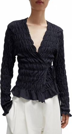 CORDERA Merino Wool Gathered Cardigan In Anthracite