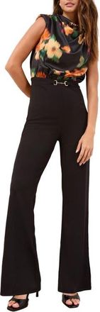 Lipsy Floral Print Flare Jumpsuit in Black at Nordstrom, Size 2 Us