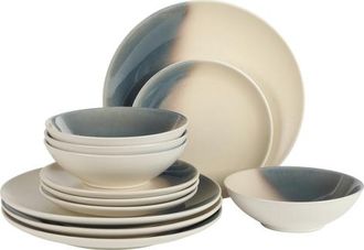 Gibson Home Crescenton 12-Piece Round Reactive Glaze Stoneware Dinnerware Set in Blue at Nordstrom