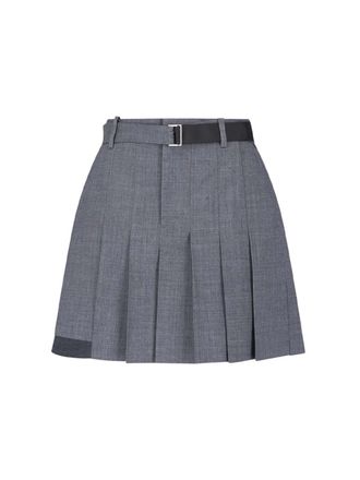 sacai Grey Wool-Blend Belted Shorts