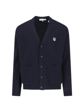 Maison Kitsun&eacute; Fox Head Cardigan, In Blue Wool