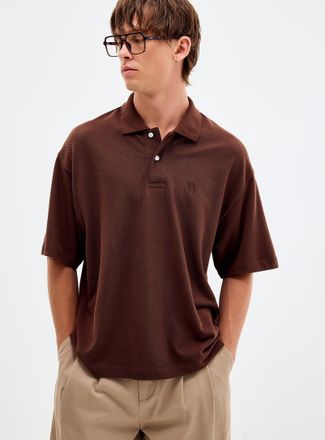 Djab Mens Tone-on-tone embroidered logo piqu&eacute; Polo Shirt Oversized fit