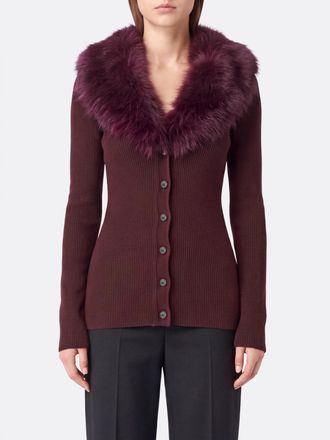 Blumarine Slim Fit Virgin Wool Cardigan with Contrast Fur Collar