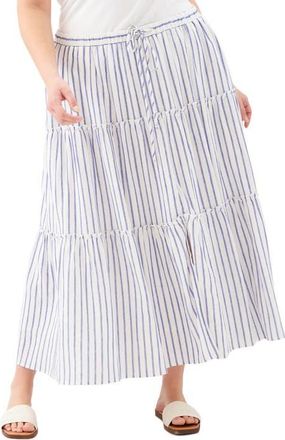 Karen Kane Tiered Stripe Linen Blend Midi Skirt in Blue/white at Nordstrom, Size 0 X