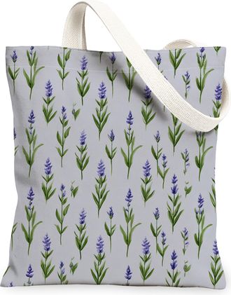 Generic Lavender Floral Canvas Tote Bags, Botanical Design Reusable Grocery Bags, Eco-Friendly Lightweight Washable Shoulder Strap, Gray, 13x15 Inch