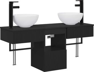 vidaXL Juego De Muebles De Ba&ntilde;o 3 Uds. Negro Madera De Ingenier&iacute;a Vidaxl