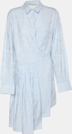 Off-white Light Blue Jacquard Belted Pleated Shirt Dress