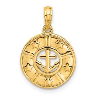 Diamond2Deal 14k Yellow Gold Polished Anchor and Stars Charm Pendant