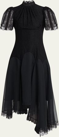 Alexander McQueen Draped Floral Lace High-Low Midi Dress