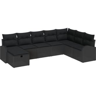 vidaXL Conjunto De Sof&aacute; De Jard&iacute;n Con Coj&iacute;n 8 Pcs Negro Polirat&aacute;n