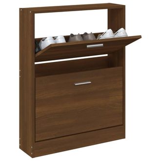 Berkfield Home Shoe Cabinet Brown Oak 59x17x81 cm Engineered Wood | Size: 59 x 17 x 81 cm