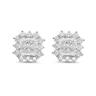 Diana M. Jewels 14kt white gold 8cts lab grown Radiant Cut Diamond Halo Earrings