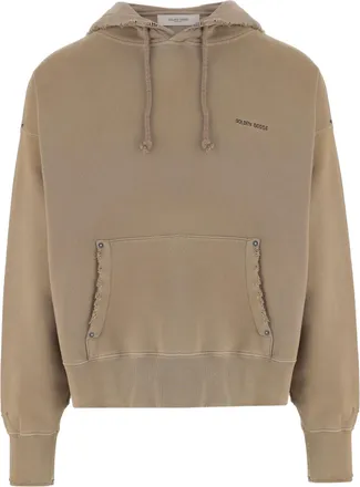 Golden Goose Dark Beige Logo Hooded Cotton Sweatshirt